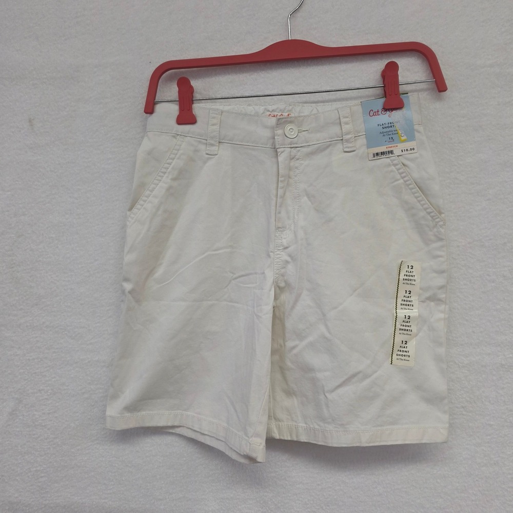 *NWT* Cat & Jack Boys Size 12 White Flat Front Chino Shorts Adjustable Waist